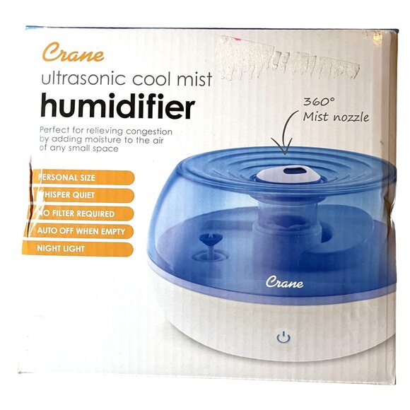 Crane Humidifier Ultrasonic Cool Mist Personal Size Quiet Auto Off No Filter - Picture 1 of 16